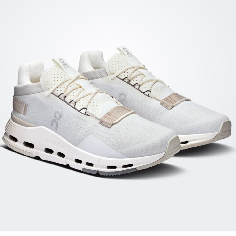 On Running Women's Cloudnova Sneakers in White and Light Beige Accents